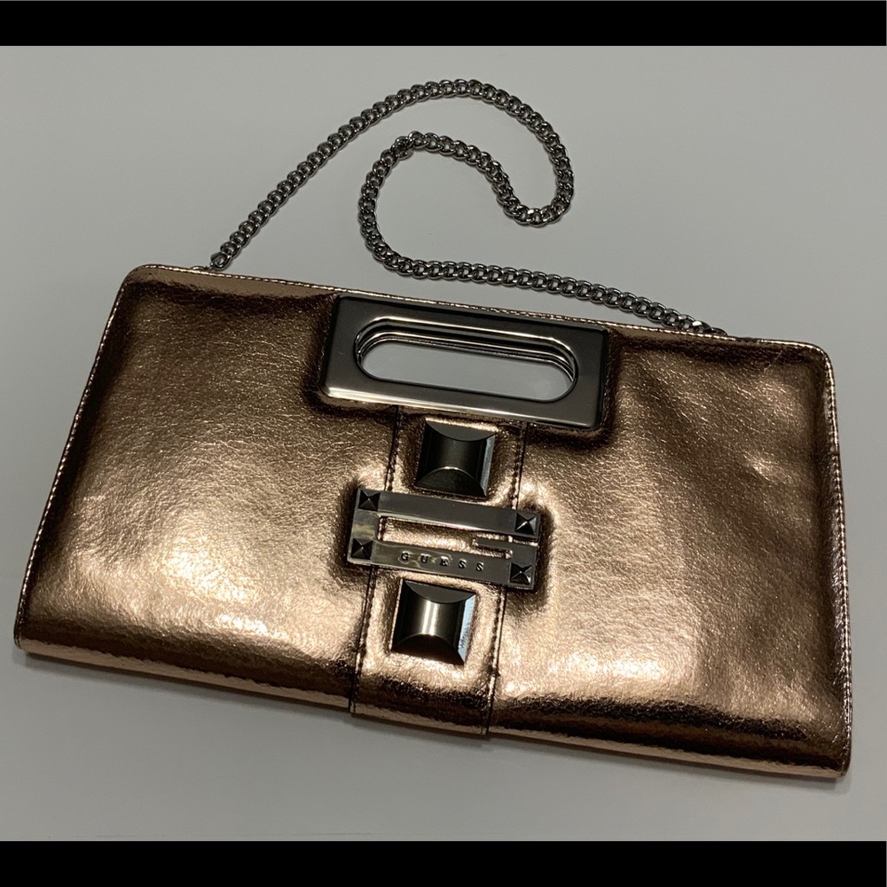 Guess Metallic Pink Clutch with Chain Strap